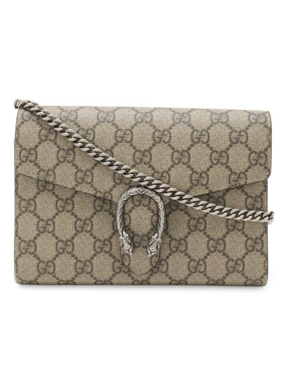 Gucci Dionysus GG Supreme Chain Wallet Shoulder Bag Pochette 2-Way Clutch Beige